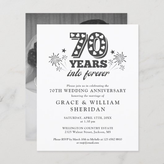 Budget in Forever 70th Jubileum foto uitnodigen (Voorkant / Achterkant)