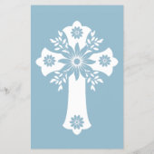 Budget Invitation Floral Cross Baptism Sky Blue Flyer (Achterkant)