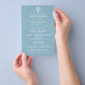 Budget Invitation Floral Cross Baptism Sky Blue Flyer (Hand)