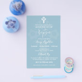 Budget Invitation Floral Cross Baptism Sky Blue Flyer (Enkel)