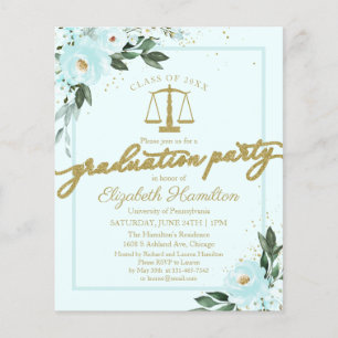 Budget Invitation Law School Graduparty Blauwgroen
