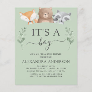 Budget It's a Boy Baby Shower Woodland Groene Natu Flyer