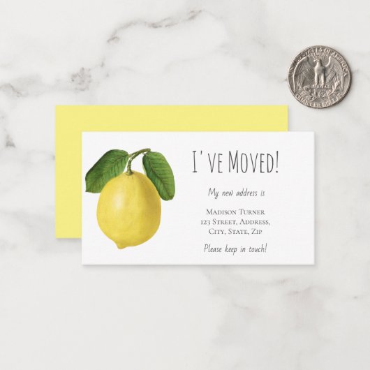 Budget J'ai déplacé la carte Faire-part citron (Devant/Arrière en situation)