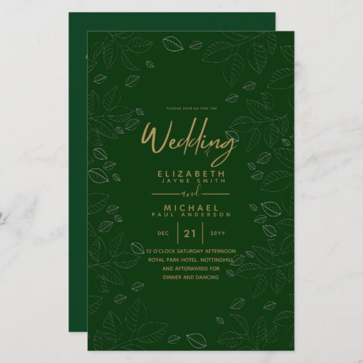 BUDGET Jardin moderne Feuilles Mariage Inviter A9 (Devant / Derrière)