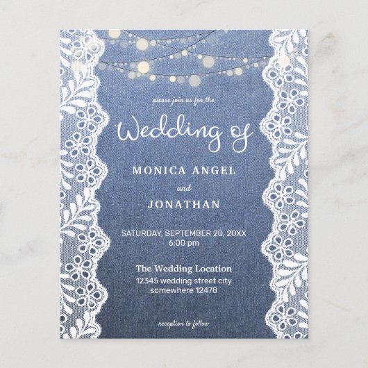 Budget Jean Lace String Lights Wedding Flyer (Voorkant)