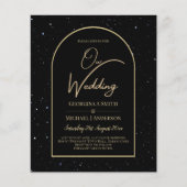 BUDGET Jet BLACK GOLD Sterrennacht Wedding INVITE (Voorkant)