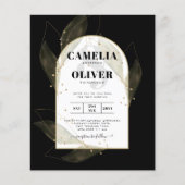 BUDGET Jet Black Gouden Bladeren Trouw UITNODIGING Flyer (Voorkant)