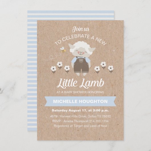 Budget Jote Lamb Baby Boy Shower Invitation (Devant / Derrière)