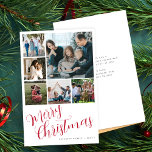 Budget Joyeux Noël 6 photo carte de typographie ro<br><div class="desc">Calligraphie rouge moderne rustique manuscrite Joyeux script de Noël avec six famille collage photo multiple simple petit budget blanc abordable modèle de carte de vacances avec votre texte personnalisé sur les deux côtés. VEUILLEZ LIRE LA DESCRIPTION DU PRODUIT À GAUCHE AVANT D'ACHETER ! ENVELOPPES SONT FACULTATIVES. Double-vérifiez toutes les informations...</div>