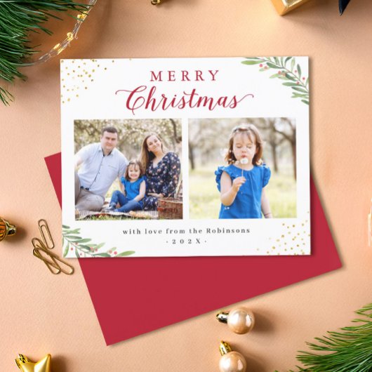 Budget Joyeux Noël Feuillage 2 Cartes photos