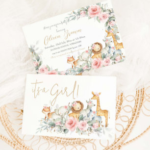 Budget Jungle Dier Bloemige Baby Shower Uitnodigin Notitiekaartje
