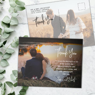 Budget kalligrafie script foto bruiloft dank u briefkaart