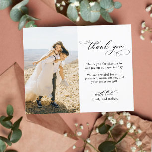 Budget kalligrafie script foto bruiloft dank u briefkaart
