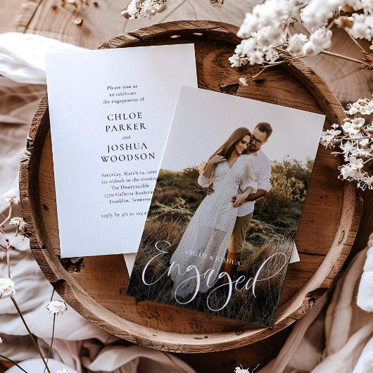 Budget Kalligrafie Script Photo Engagement Party Kaart