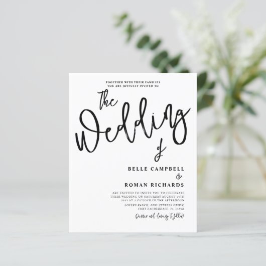 Budget Kalligrafie Script Zwart & Wit Bruiloft (Staand voorkant)