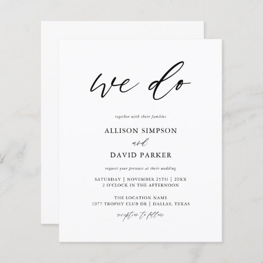 Budget kalligrafie We Do Trouw Uitnodigingen (Voorkant / Achterkant)