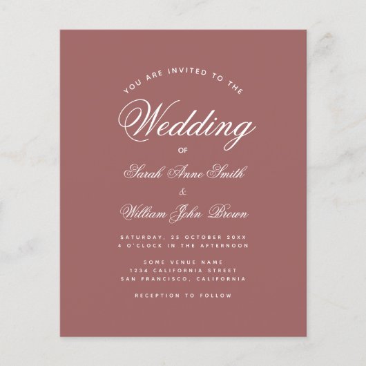 Budget Kaneelroze Script Trouwkaart (Voorkant)