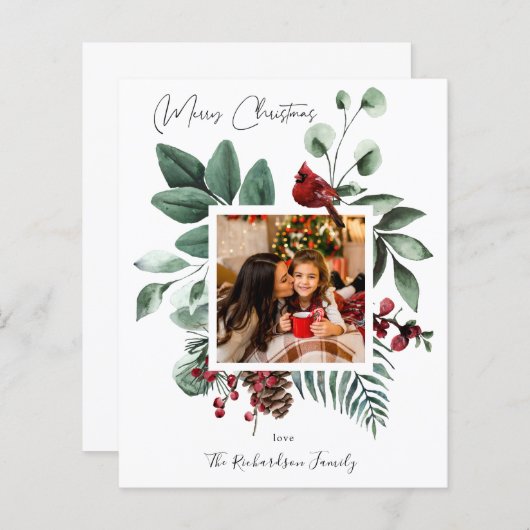 Budget Kardinaal Bird & Pine Merry-kerstfoto (Voorkant / Achterkant)