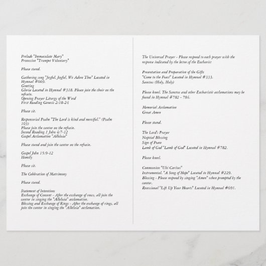 BUDGET katholieke bruiloft Nuptial Mass Programme  (Achterkant)