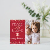 Budget Kerst Foto Rood Goud Vrede Liefde Kaart (Staand voorkant)