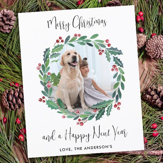 Budget Kerst Moderne Groene Krans Fotokaart