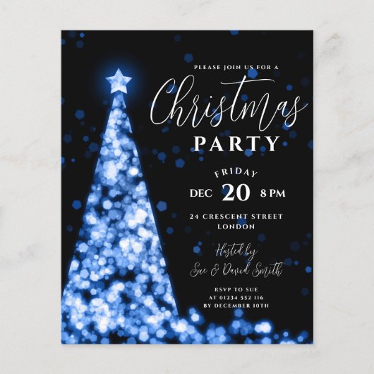 Budget Kerstboom Blauw Modern Party Invite Flyer (Voorkant)