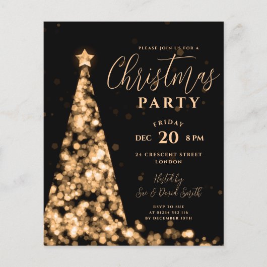 Budget Kerstboom Goud Modern Party Invite Flyer (Voorkant)
