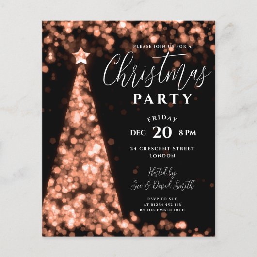 Budget Kerstboom Roos Goud Modern Invite Flyer (Voorkant)