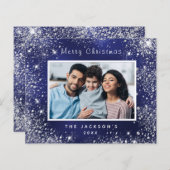 Budget kerstfoto blauw glitterstof zilver (Voorkant / Achterkant)