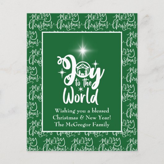 Budget kerstKaart Nativiteit Joy Green Flyer (Voorkant)