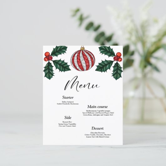 Budget kerstmenu-kaart (Staand voorkant)