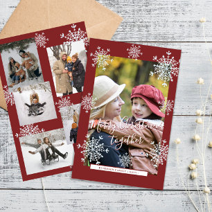 Budget Kerstmis 6 foto collage rode vakantie kaart