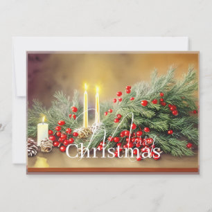 Budget Kerstmis met dennenbessen en kaarsen Feestdagenkaart