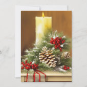 Budget Kerstmis met kaarsen bessen en dennenappels Feestdagenkaart (Voorkant)