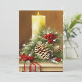 Budget Kerstmis met kaarsen bessen en dennenappels Feestdagenkaart (Staand voorkant)