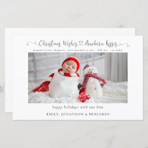 Budget Kerstmis Newborn Stats Foto Holiday Kaart