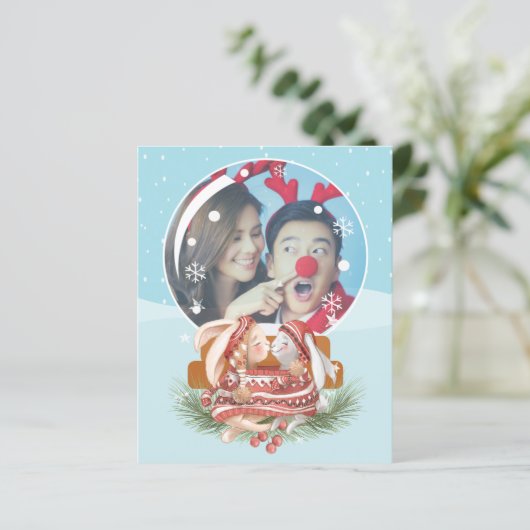 BUDGET Kerstmis Wereldbol Rabbit Couple Photo (Staand voorkant)