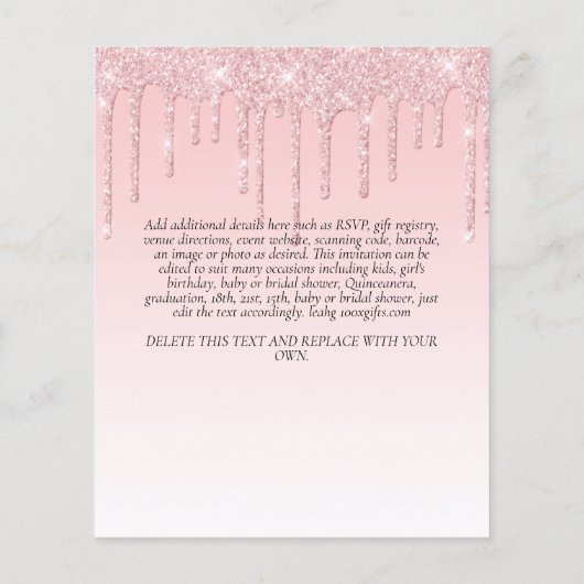 BUDGET Kinderverjaardagsuitnodiging Roze Eenhoorn Flyer (Achterkant)