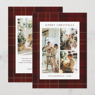 Budget Klassiek Rood Rutten 4 Foto Kerstmis Feestdagenkaart