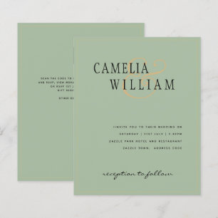 BUDGET Klassieke Sage Green Gold Wedding Invite