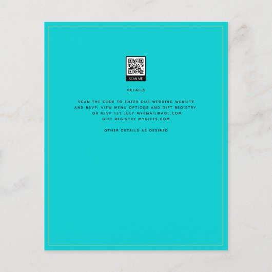 BUDGET Klassieke Turquoise Gold Wedding Invite (Achterkant)