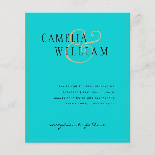 BUDGET Klassieke Turquoise Gold Wedding Invite Flyer (Voorkant)