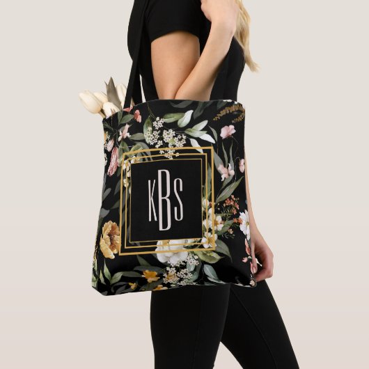 Budget Kopen Monogram Waterverf Art Florals Zwart Draagtas (Dichtbij)