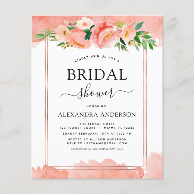 Budget Koral Peach Floral Bridal Shower (Voorkant)