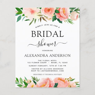 Budget Koral Peach Floral Bridal Shower Flyer