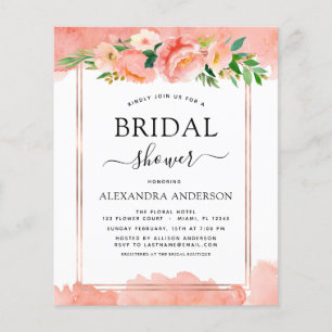 Budget Koral Peach Floral Bridal Shower Flyer