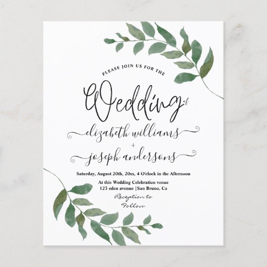 Budget laat eucalyptus Green Greenery bruiloft ove Flyer (Voorkant)