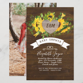 BUDGET Landelijke Baby Shower Zonnebloemen Uitnodi