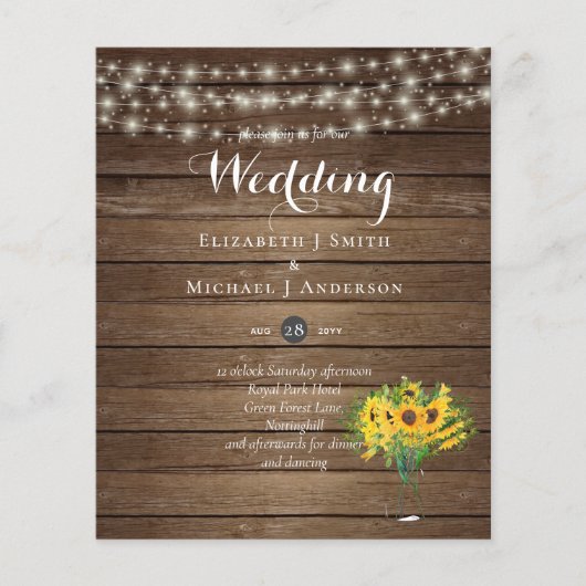 BUDGET Landelijke Zonnebloemen Bos Bruiloftsinvati (Voorkant)