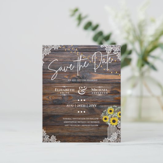 Budget Landelijke Zonnebloemen Kant Mason Jar Trou (Staand voorkant)